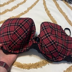 Adore Me Red and Black Plaid Bra